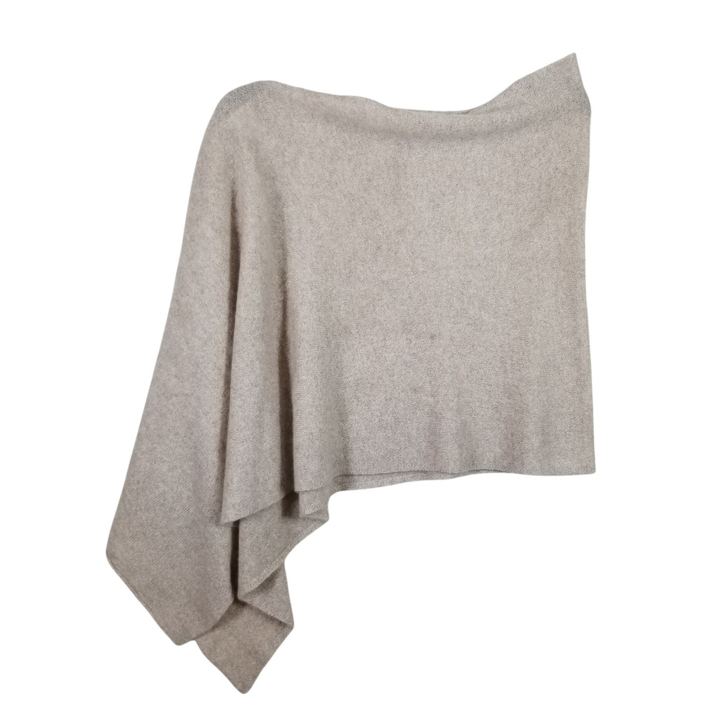 Minnie Rose Cashmere Poncho Oatmeal Beige Asymmetrical Knit Wrap 0841‎ OS